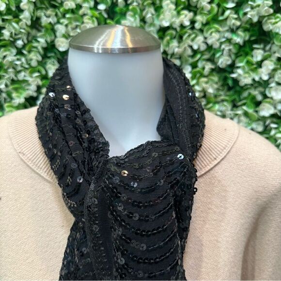 Vintage black scalloped sequin scarf lightweight dressy evening EUC - Picture 8 of 16